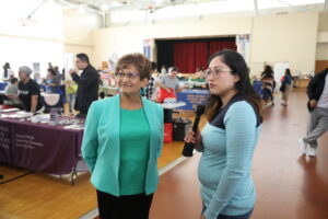 Cicero Trustee Blanca Vargas discusses the Cicero Community Network job Fair